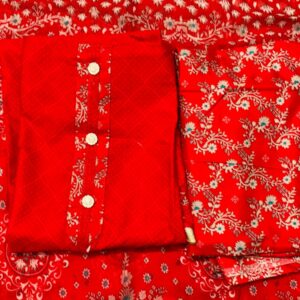 Elegant Strips Red Top with Printed Dupatta